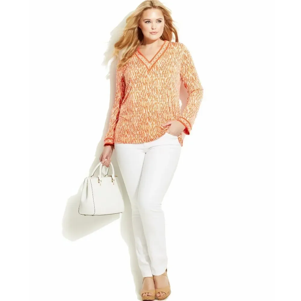New! MICHAEL KORS Women's Plus Size Tunic Jersey Top Blouse Long Sleeves Size 0X